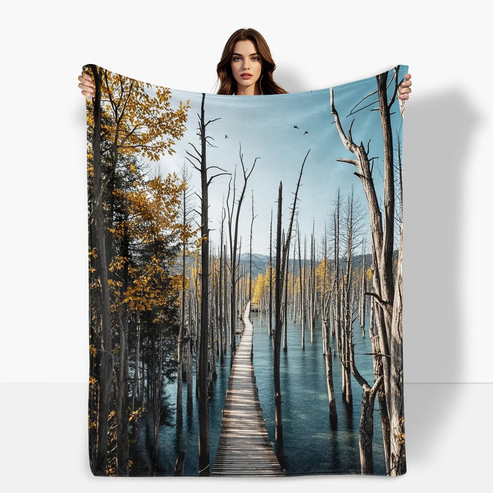 Rustic Wooden Walkway With Withered Trees And Mountain Stream Design Plush Blanket For Warmth And Nature Inspired Home Decor
Rustic Wooden Walkway With Withered Trees And Mountain Stream Design Plush Blanket For Warmth And Nature Inspired Home Decor