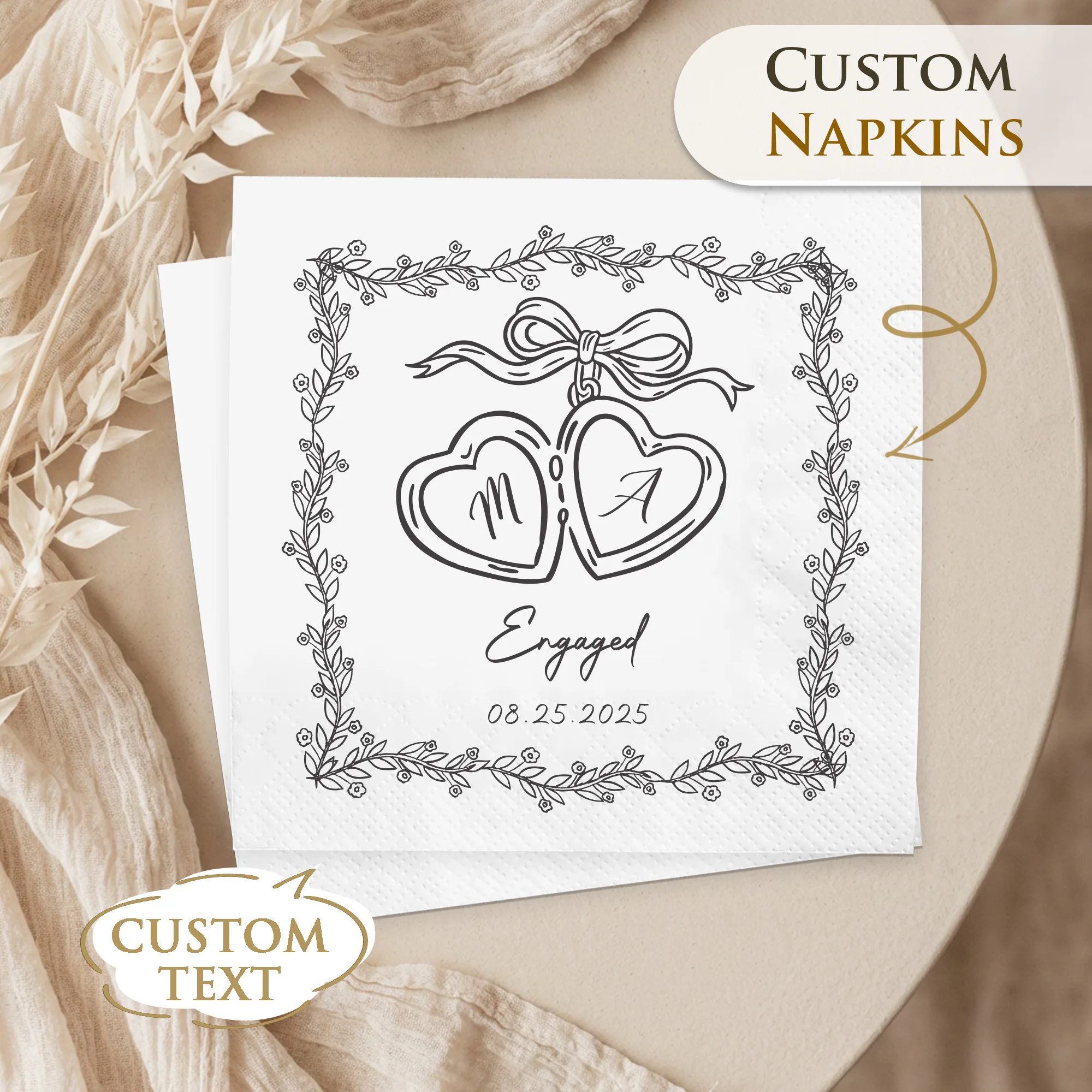 Personalized Paper Napkins for Wedding Custom Cocktail Napkins of Text Elegent Disposable Napkins,for Baby Shower Hen Party
Personalized Paper Napkins for Wedding Custom Cocktail Napkins of Text Elegent Disposable Napkins,for Baby Shower Hen Party