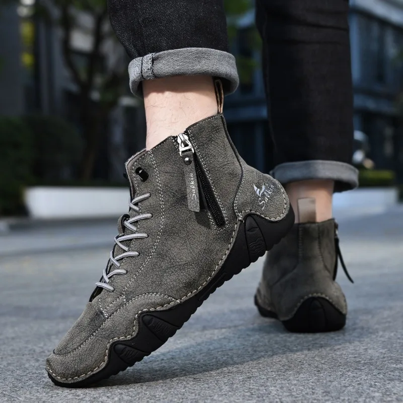 Men's Shoes Classic Handmade Leather Ankle Boots Fashion Zipper Comfortable Short Boots Outdoor Versatile Platform Men Sneakers
Men's Shoes Classic Handmade Leather Ankle Boots Fashion Zipper Comfortable Short Boots Outdoor Versatile Platform Men Sneakers