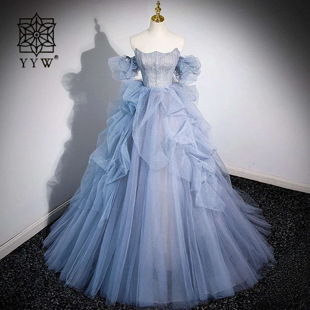 YYW Elegant Princess Puff Sleeves Shiny Prom Dress 2024 Blue Strapless Crystal A Line Sparkly Banquet Party Dresses Tulle Women
YYW Elegant Princess Puff Sleeves Shiny Prom Dress 2024 Blue Strapless Crystal A Line Sparkly Banquet Party Dresses Tulle Women