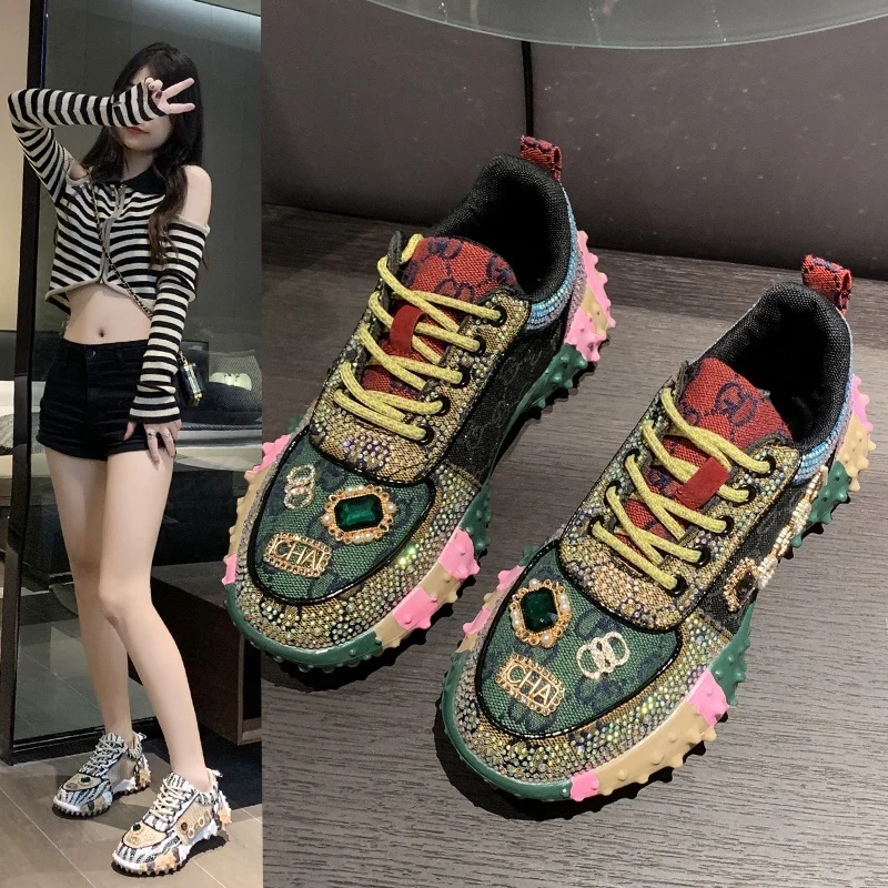 Women Sports Shoes Thick Bottom Rhinestone Sneaker Tennis Female Casual Shoes Luxury Designer Elegant Fashion Shoes for Women
Women Sports Shoes Thick Bottom Rhinestone Sneaker Tennis Female Casual Shoes Luxury Designer Elegant Fashion Shoes for Women