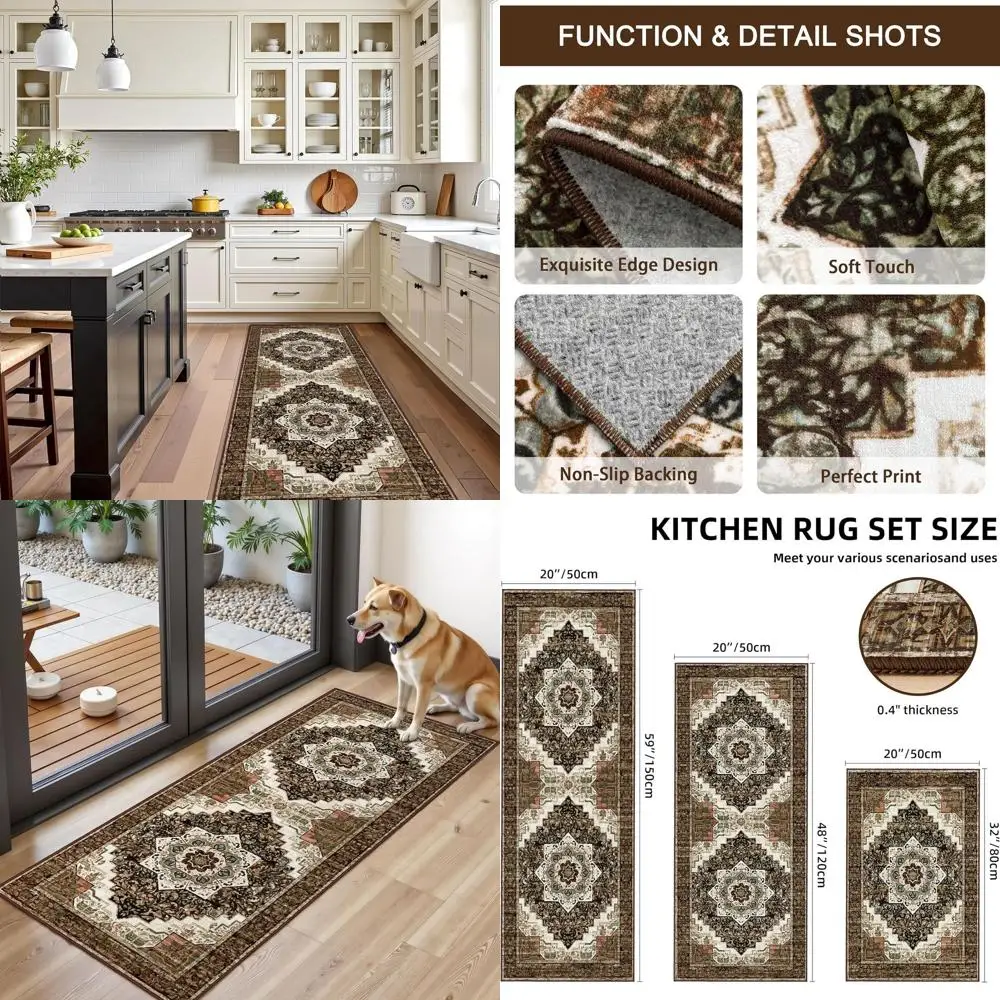 Set of 3 Non-Slip Washable Boho Kitchen Floor Mats - Vintage Farmhouse Style for Hallway, Laundry, Indoor Entryways - Brown
Set of 3 Non-Slip Washable Boho Kitchen Floor Mats - Vintage Farmhouse Style for Hallway, Laundry, Indoor Entryways - Brown