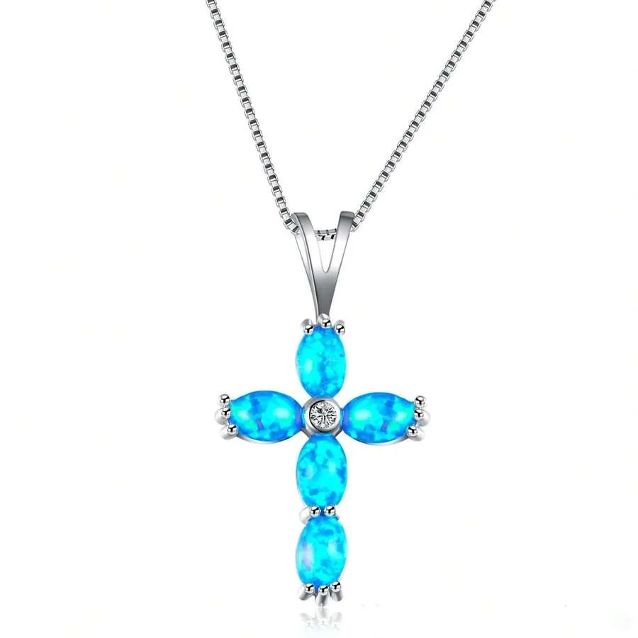 European And American Ins-Style Blue Opal Cross Pendant Opal Necklace Jewelry Inlaid With Opal
European And American Ins-Style Blue Opal Cross Pendant Opal Necklace Jewelry Inlaid With Opal