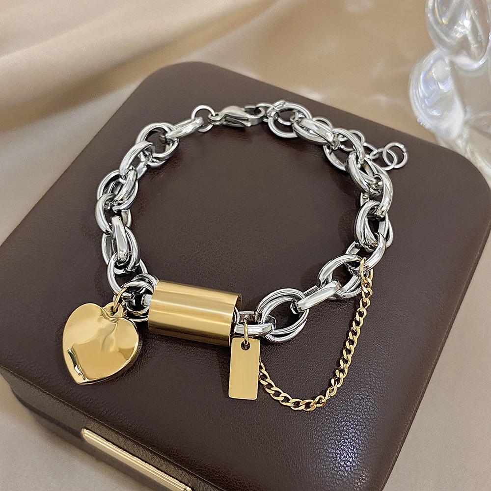 Chunky Double Thick Chain Stainless Steel Bracelets for Women Fashion Golden Heart Love Buckle Pendant Wrist Jewelry
Chunky Double Thick Chain Stainless Steel Bracelets for Women Fashion Golden Heart Love Buckle Pendant Wrist Jewelry