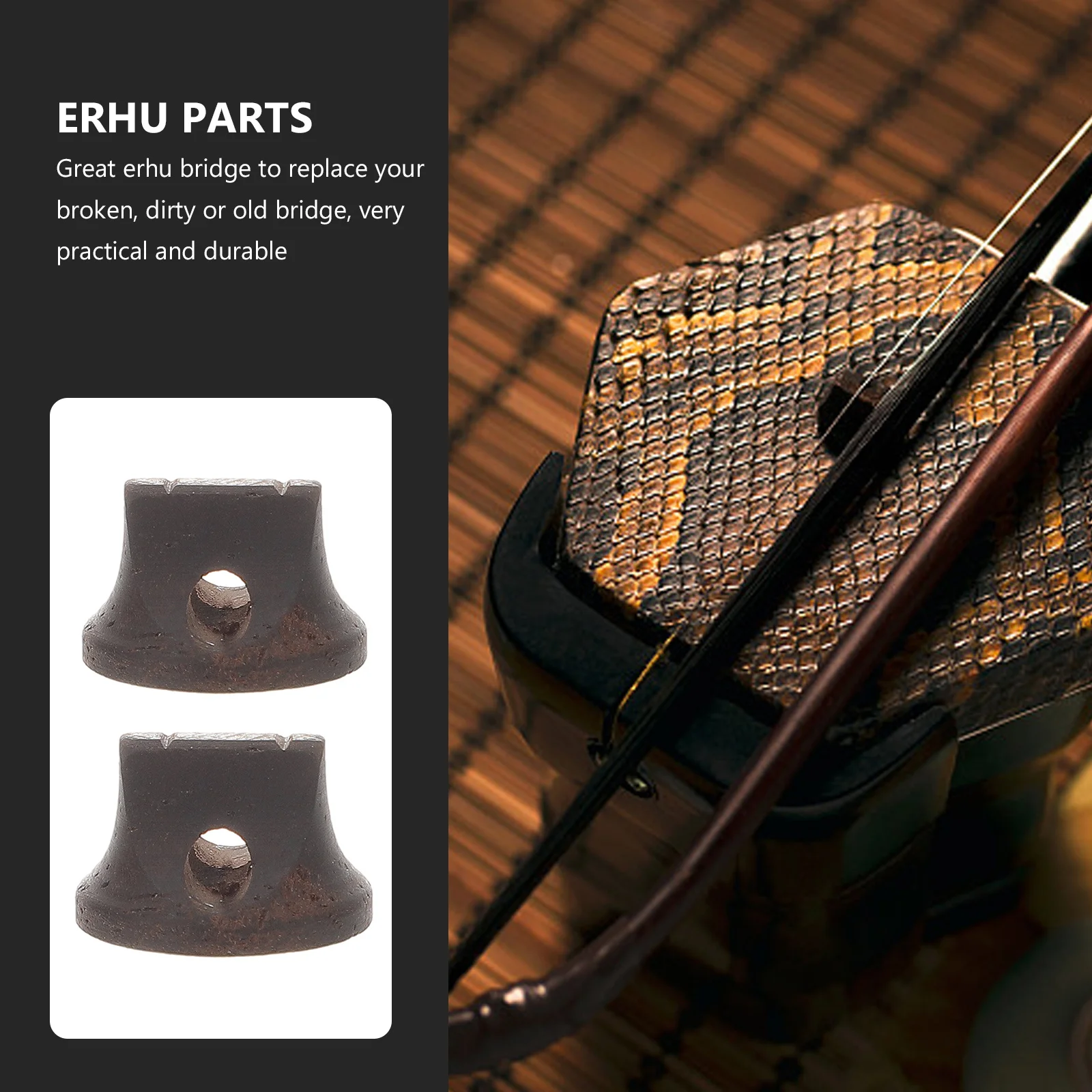 2pcs Erhu Bridge Black Ebony Durable Replacement Simple Design For String Instrument Parts Practical Wooden Accessories Musical