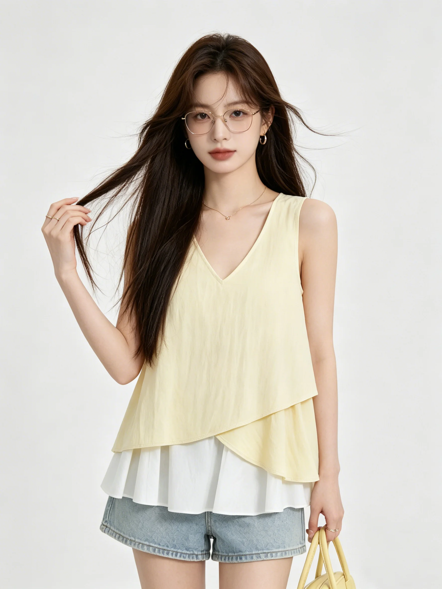 Yellow V-neck Sleeveless Korean Design Women's Vest Summer Lace Hem Fake Two-Piece Overhead Shirt Age-Defying Loose Fit Breat...
Yellow V-neck Sleeveless Korean Design Women's Vest Summer Lace Hem Fake Two-Piece Overhead Shirt Age-Defying Loose Fit Breat...