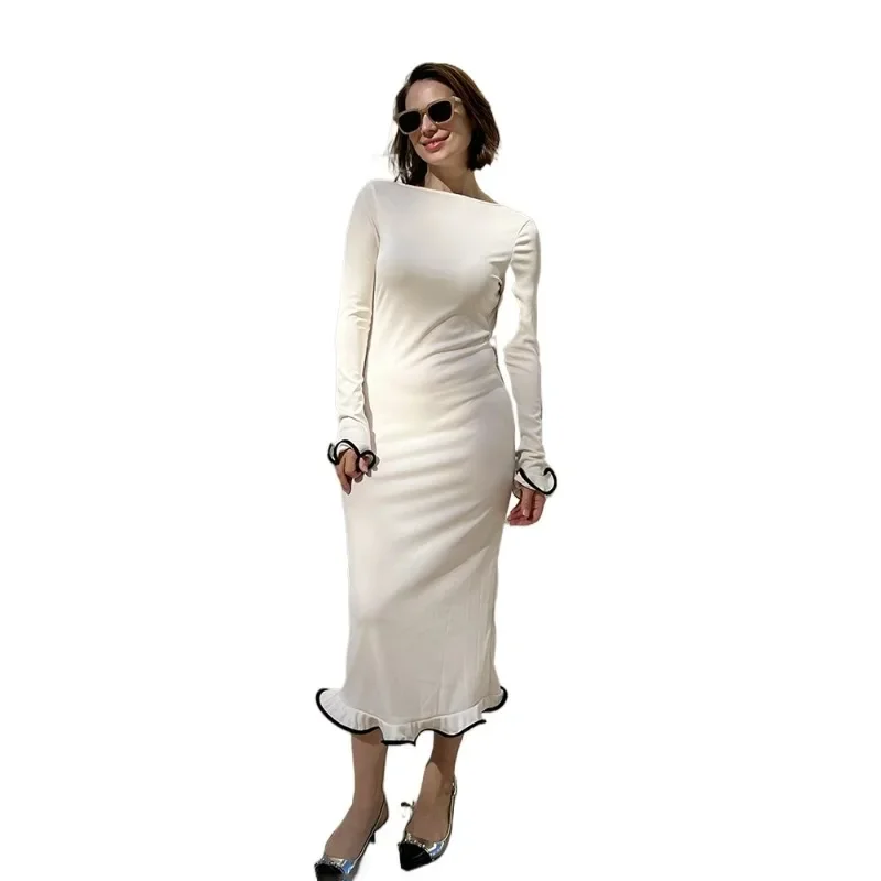 Ruffled Splice Dress Backless Long Sleeve Contrast Color Autumn Fashion Gown Dresses Lady Sexy Slim Long Dress For Women
Ruffled Splice Dress Backless Long Sleeve Contrast Color Autumn Fashion Gown Dresses Lady Sexy Slim Long Dress For Women