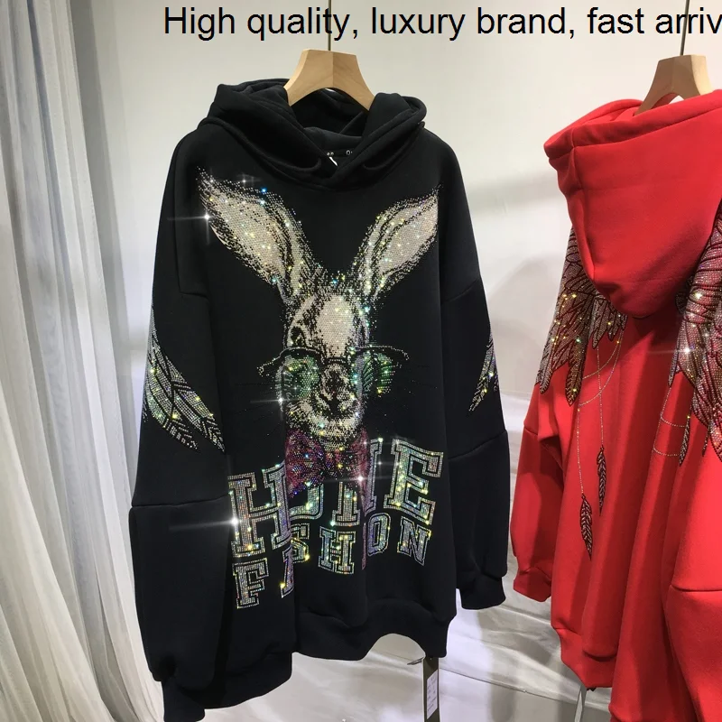 Fleece Women Thicken Hooded Pullovers Top Trendy Bunny Hot Drilling Autumn Winter Hoodies Mid-length Long Sleeve Sweatshirts
Fleece Women Thicken Hooded Pullovers Top Trendy Bunny Hot Drilling Autumn Winter Hoodies Mid-length Long Sleeve Sweatshirts