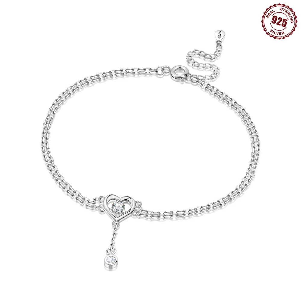 925 sterling silver, fashionable, individual and cute, hollow stone inlaid heart-shaped tassels, zircon double-layer anklets, lu
925 sterling silver, fashionable, individual and cute, hollow stone inlaid heart-shaped tassels, zircon double-layer anklets, lu