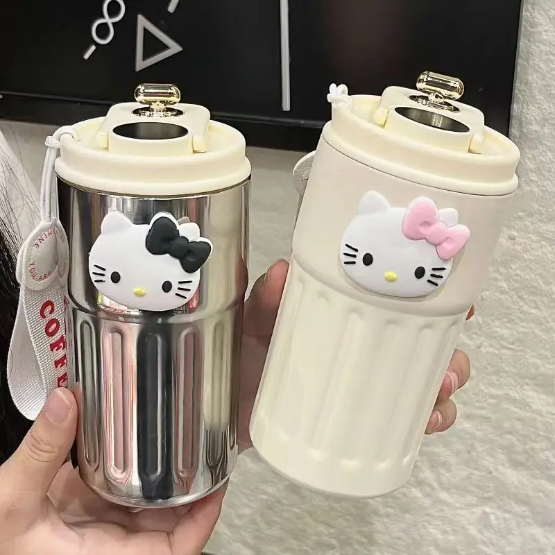 Горячая термочашка Hello KittySUS316, Sanrio, умная прямая чашка с героями мультфильмов, портативная чашка для домашнего офиса, 520 мл, двойная чашка для питья в стиле аниме для пары