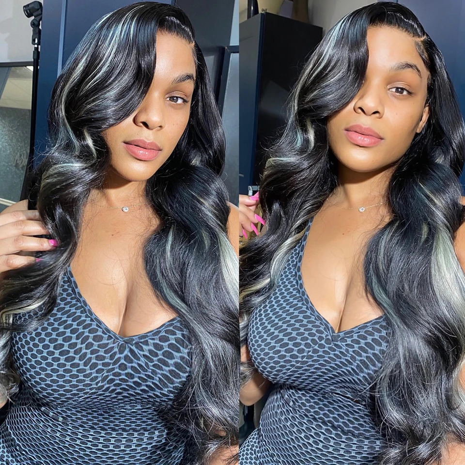 Black With Silver Gray Wig Highlight Body Wave Transparent Lace Frontal Wigs Platinum Blonde Colored Human Hair Wigs Pre Plucked
Black With Silver Gray Wig Highlight Body Wave Transparent Lace Frontal Wigs Platinum Blonde Colored Human Hair Wigs Pre Plucked