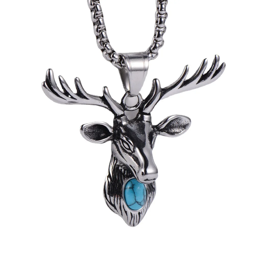 Vintage Turquoise Elk Head Pendant Necklace Animal Men's Fashion Titanium Steel Punk Hip Hop Personality Jewelry Gift
Vintage Turquoise Elk Head Pendant Necklace Animal Men's Fashion Titanium Steel Punk Hip Hop Personality Jewelry Gift