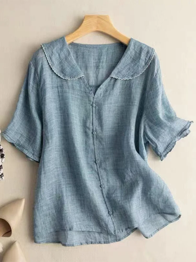 Cotton Linen ort Sve Women's irt Doll Collar Thin Top Commute Sle Pure Color Artistic Navy Collar Loose Fit irt
Cotton Linen ort Sve Women's irt Doll Collar Thin Top Commute Sle Pure Color Artistic Navy Collar Loose Fit irt