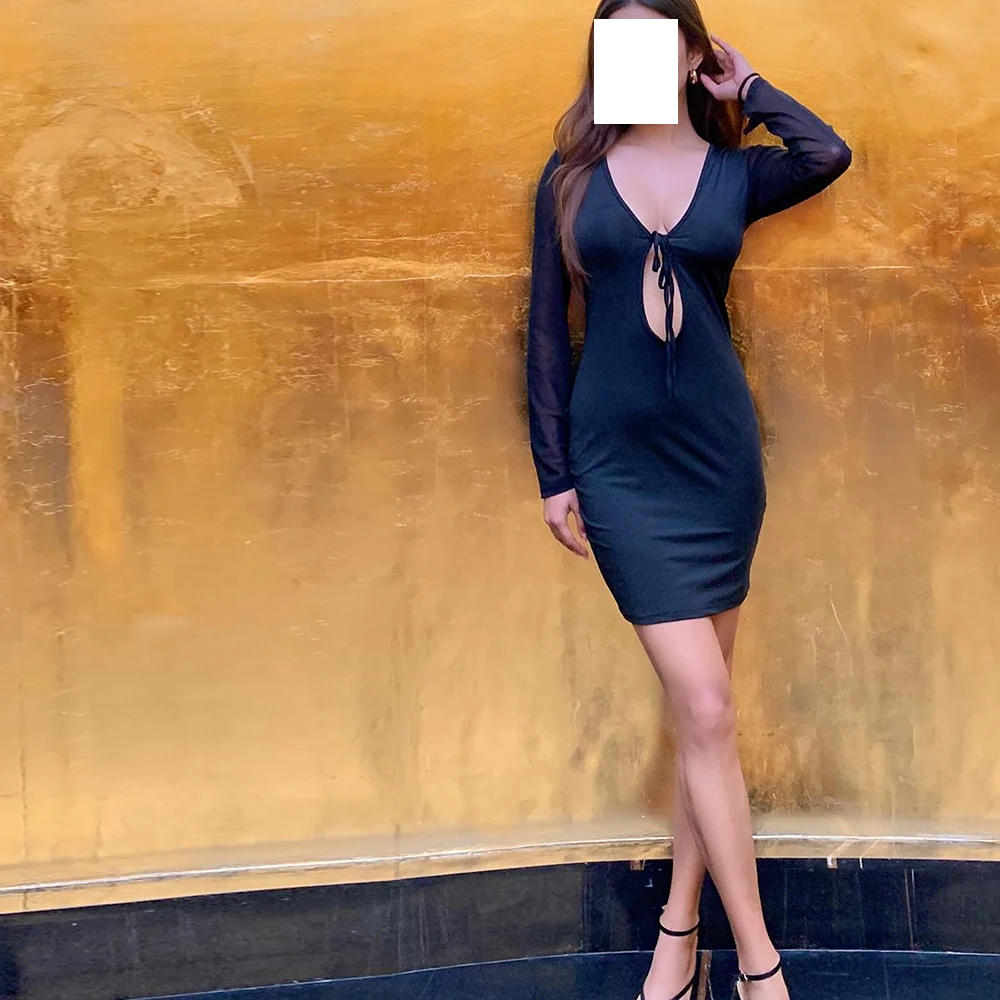 Lace up V-Neck Mini Length Long Sleeve See through Cut out Bespoke Occasion Gowns Nightlife Dresses Jersey Black Saudi Brabia
Lace up V-Neck Mini Length Long Sleeve See through Cut out Bespoke Occasion Gowns Nightlife Dresses Jersey Black Saudi Brabia