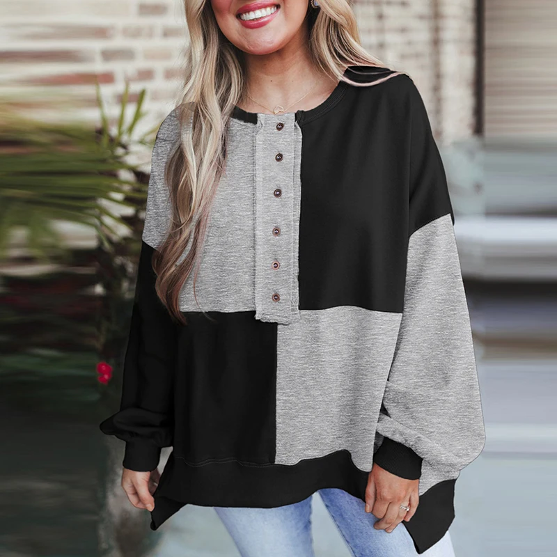 New Casual Color Blocked Button Pullover Fashion Women O-neck Long Sleeved Loose Sweatshirt Autumn Vintage Commuting Top Blouses
New Casual Color Blocked Button Pullover Fashion Women O-neck Long Sleeved Loose Sweatshirt Autumn Vintage Commuting Top Blouses