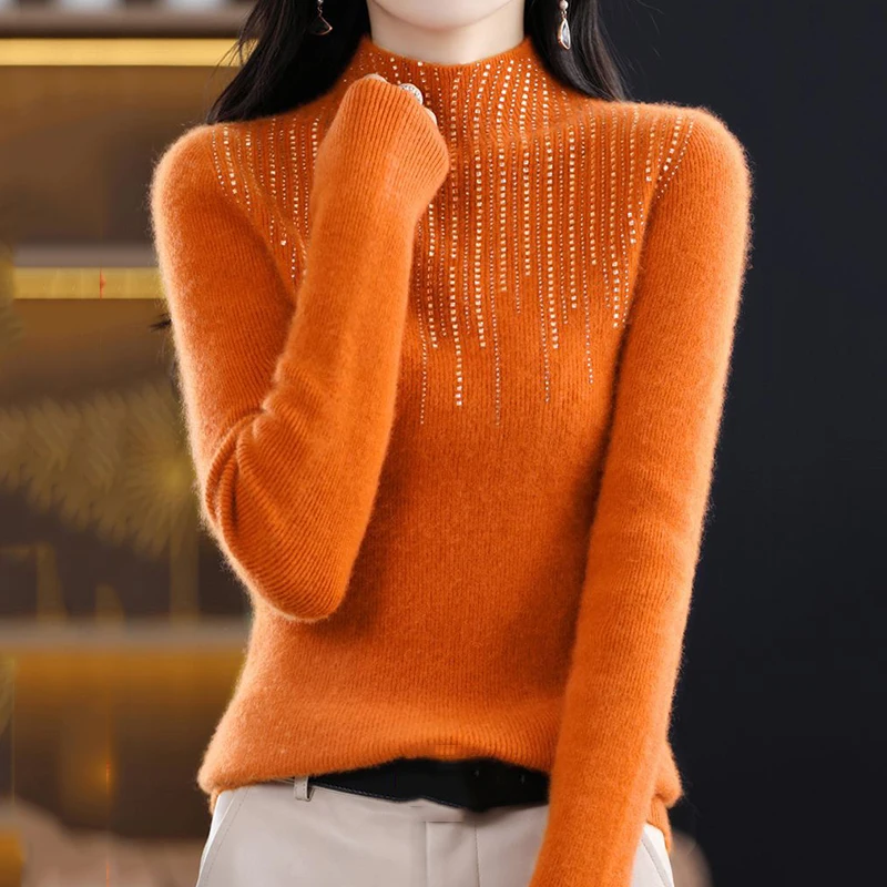 Lucyever Luxury Shiny Crystal Turtleneck Sweaters Women Fashion Slim Rhinestones Knitted Jumper Ladies Solid Soft Warm Pullover
Lucyever Luxury Shiny Crystal Turtleneck Sweaters Women Fashion Slim Rhinestones Knitted Jumper Ladies Solid Soft Warm Pullover