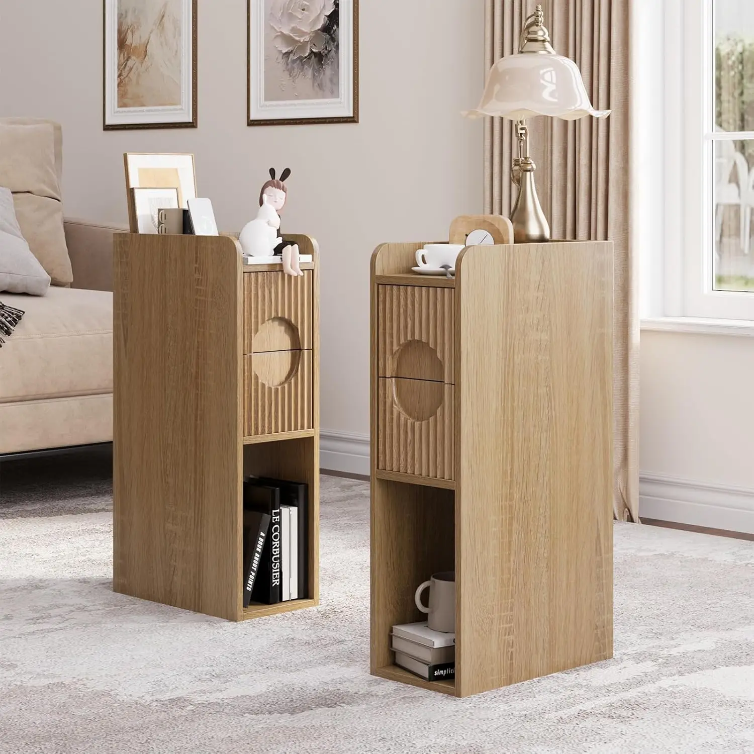 Slim Bedside Table Set of 2, Narrow Nightstand with Drawers, Fluted Wood Nightstand, Mid Century Modern End Table,, Customized
Slim Bedside Table Set of 2, Narrow Nightstand with Drawers, Fluted Wood Nightstand, Mid Century Modern End Table,, Customized