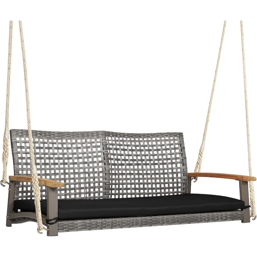 2-Person Outdoor Rattan Patio Swing Chair with Acacia Wood Armrests and 118 Hanging Ropes Beige Seat Cushion Included Supports
2-Person Outdoor Rattan Patio Swing Chair with Acacia Wood Armrests and 118 Hanging Ropes Beige Seat Cushion Included Supports