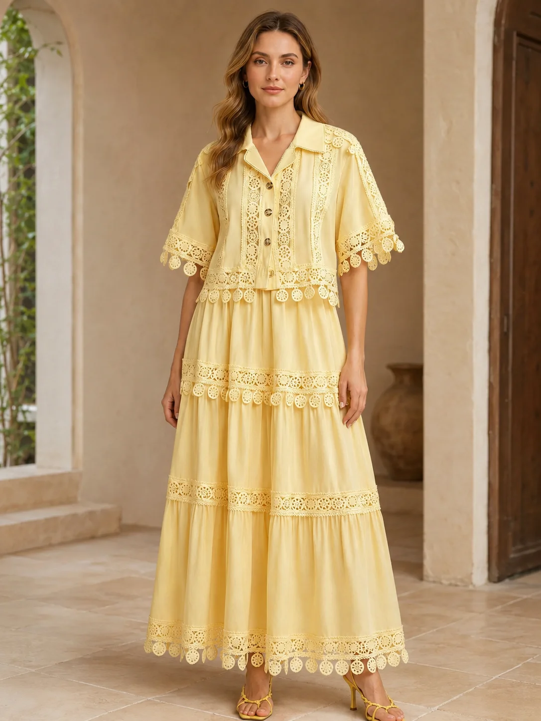 Women Elegant Tassel Fringe Short Sleeve Top Long Skirt Two Piece Suit Summer
Women Elegant Tassel Fringe Short Sleeve Top Long Skirt Two Piece Suit Summer