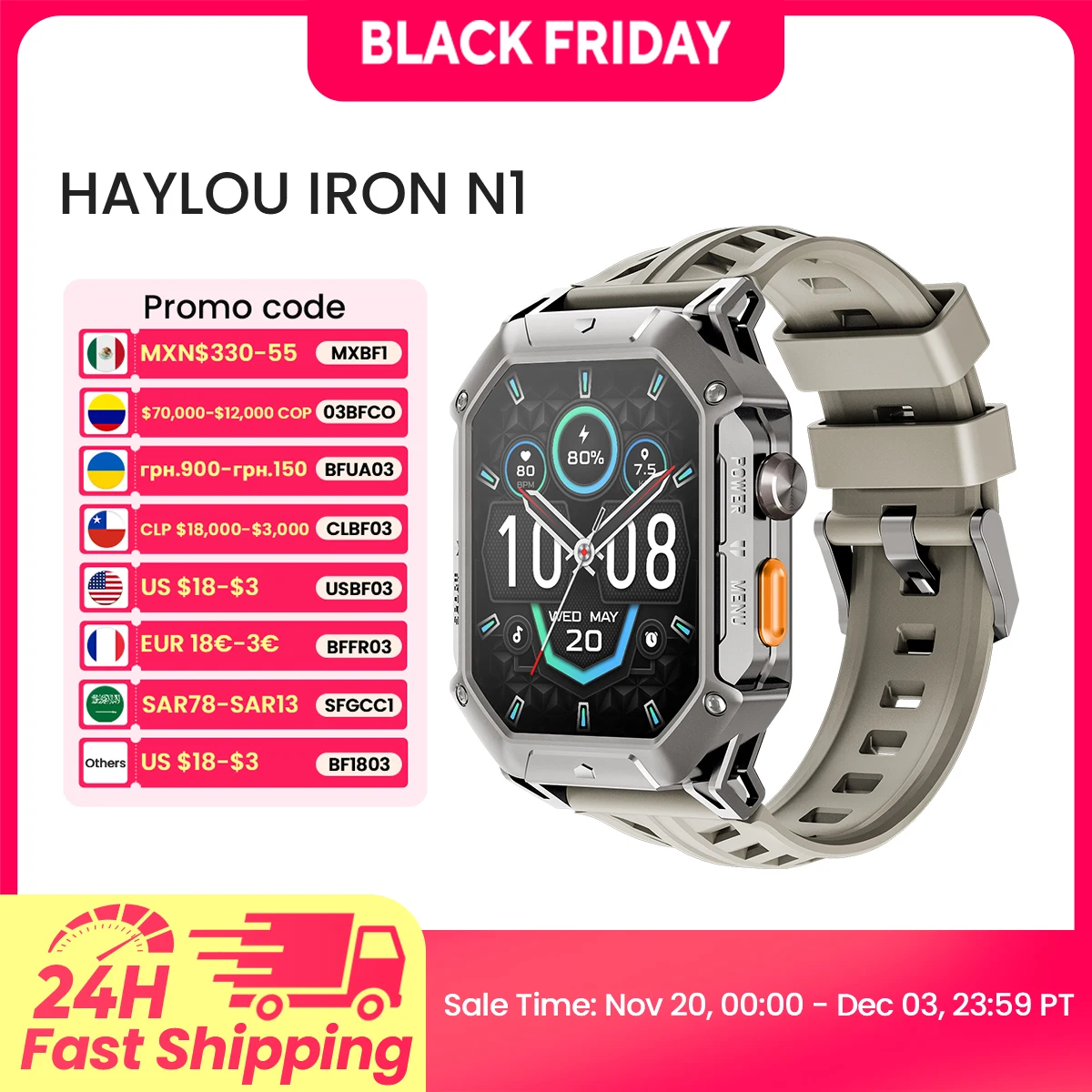HAYLOU IRON N1 Smart Watch 2.13’’AMOLED Display 5ATM Waterproof Bluetooth Call Sport Smartwatch for Outdoor 30 Days Battery Life
HAYLOU IRON N1 Smart Watch 2.13’’AMOLED Display 5ATM Waterproof Bluetooth Call Sport Smartwatch for Outdoor 30 Days Battery Life