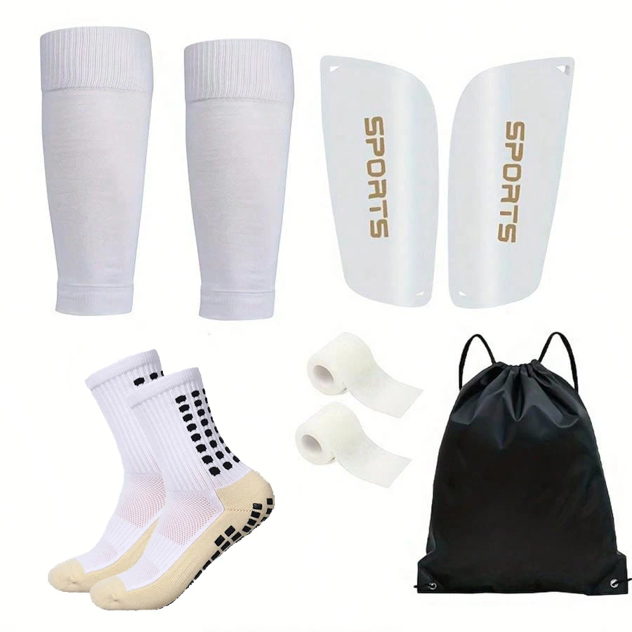 6-piece set of classic football accessories combination bag, drawstring bag, sports socks, bandages, protective plate, sheath
6-piece set of classic football accessories combination bag, drawstring bag, sports socks, bandages, protective plate, sheath
