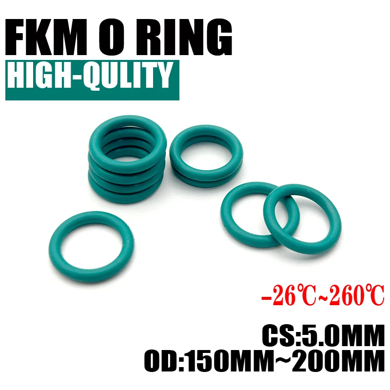 2Pcs FKM Fluorine Rubber O Ring Sealing Gaskets Thickness CS 5mm OD 150 ~ 200mm Insulation Oil High Temperature Resistance Green
2Pcs FKM Fluorine Rubber O Ring Sealing Gaskets Thickness CS 5mm OD 150 ~ 200mm Insulation Oil High Temperature Resistance Green