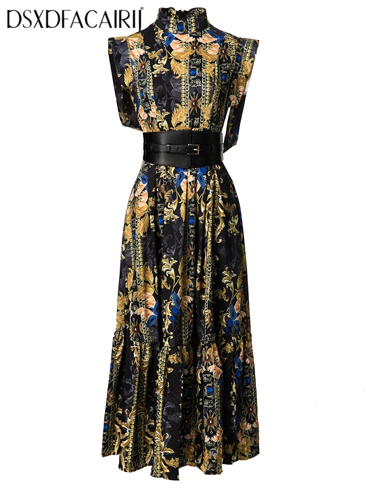 DSXDFACAIRIJ Women's Vintage Print Stand Collar Sleeveless Dress with Sashes Fashion Summer Female Clothing
DSXDFACAIRIJ Women's Vintage Print Stand Collar Sleeveless Dress with Sashes Fashion Summer Female Clothing