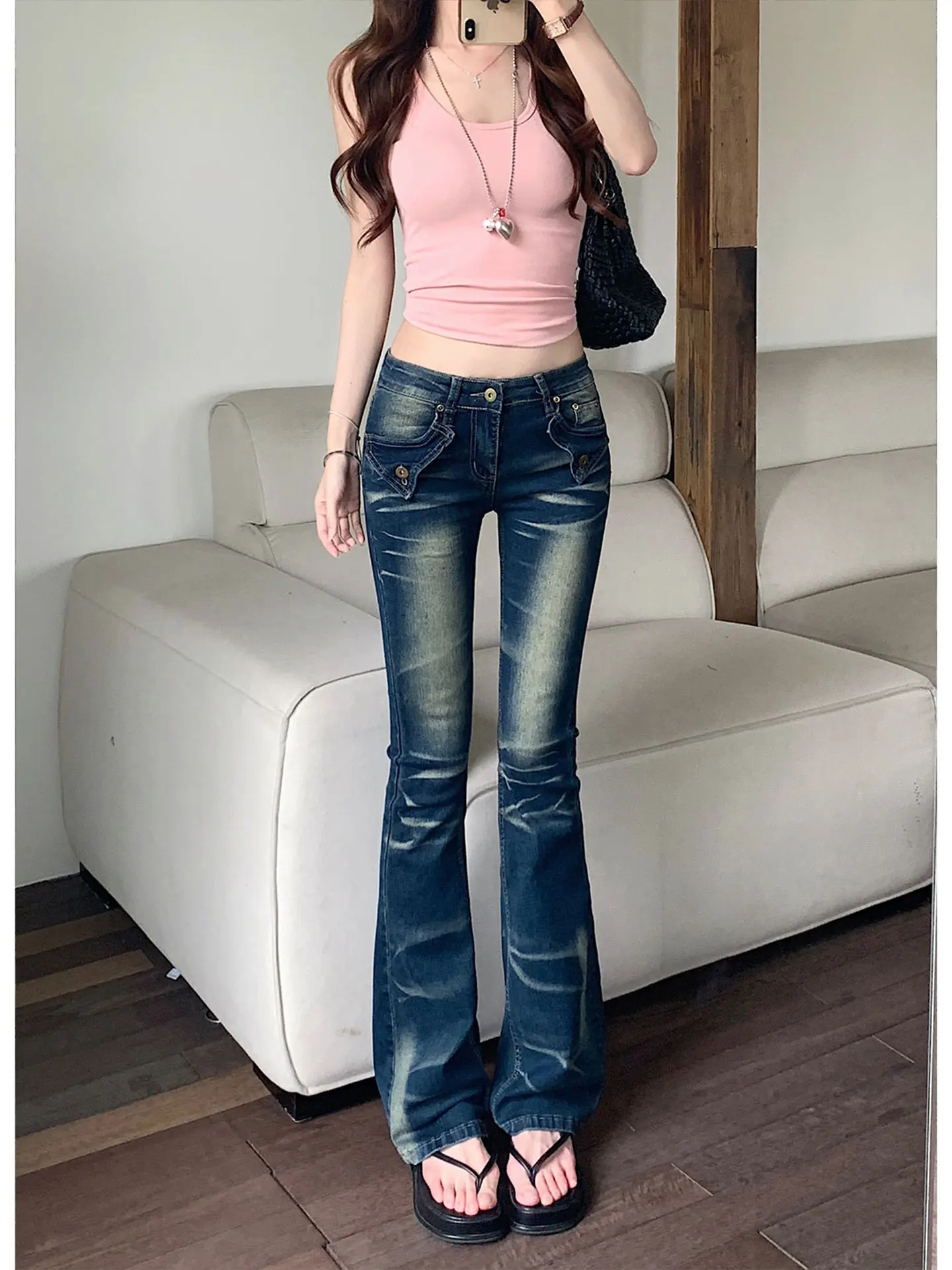 Low Waist Bell Bottom Jeans Women's Summer Sexy Tight Elastic Slimming Bell Pants Cotton Stretch Denim Blue Polka Dot Pattern
Low Waist Bell Bottom Jeans Women's Summer Sexy Tight Elastic Slimming Bell Pants Cotton Stretch Denim Blue Polka Dot Pattern