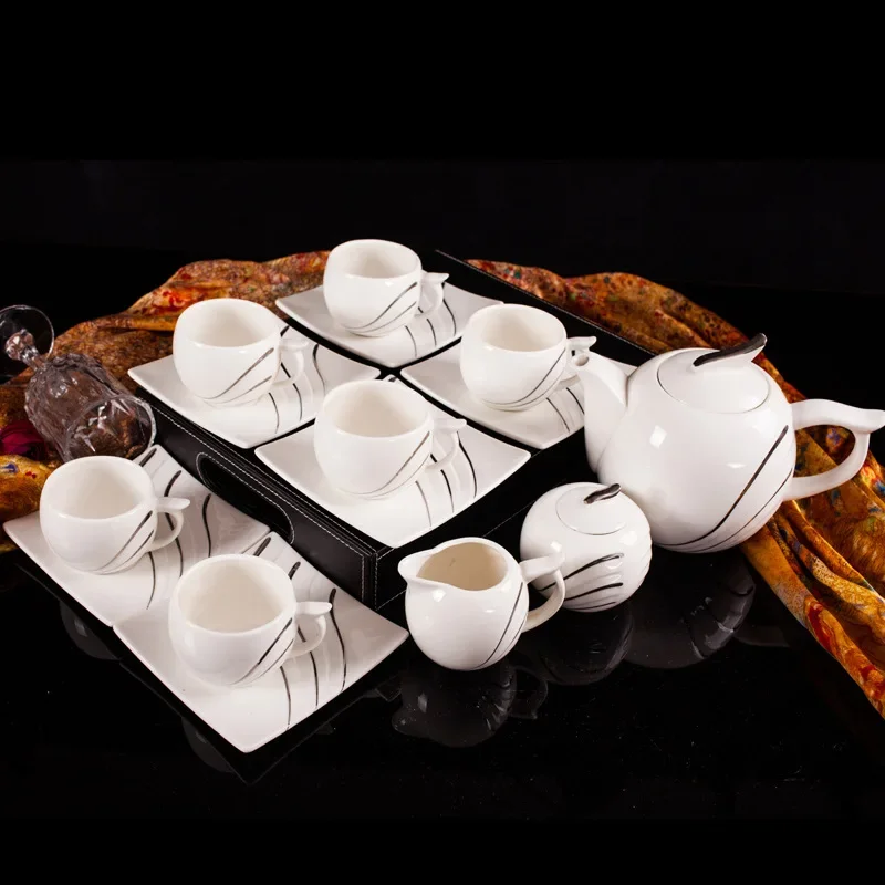 # Deluxe Jingdezhen Porcelain Coffee Pot Cup Set Silver Line Ceramic Teacup And Pot Set #
# Deluxe Jingdezhen Porcelain Coffee Pot Cup Set Silver Line Ceramic Teacup And Pot Set #