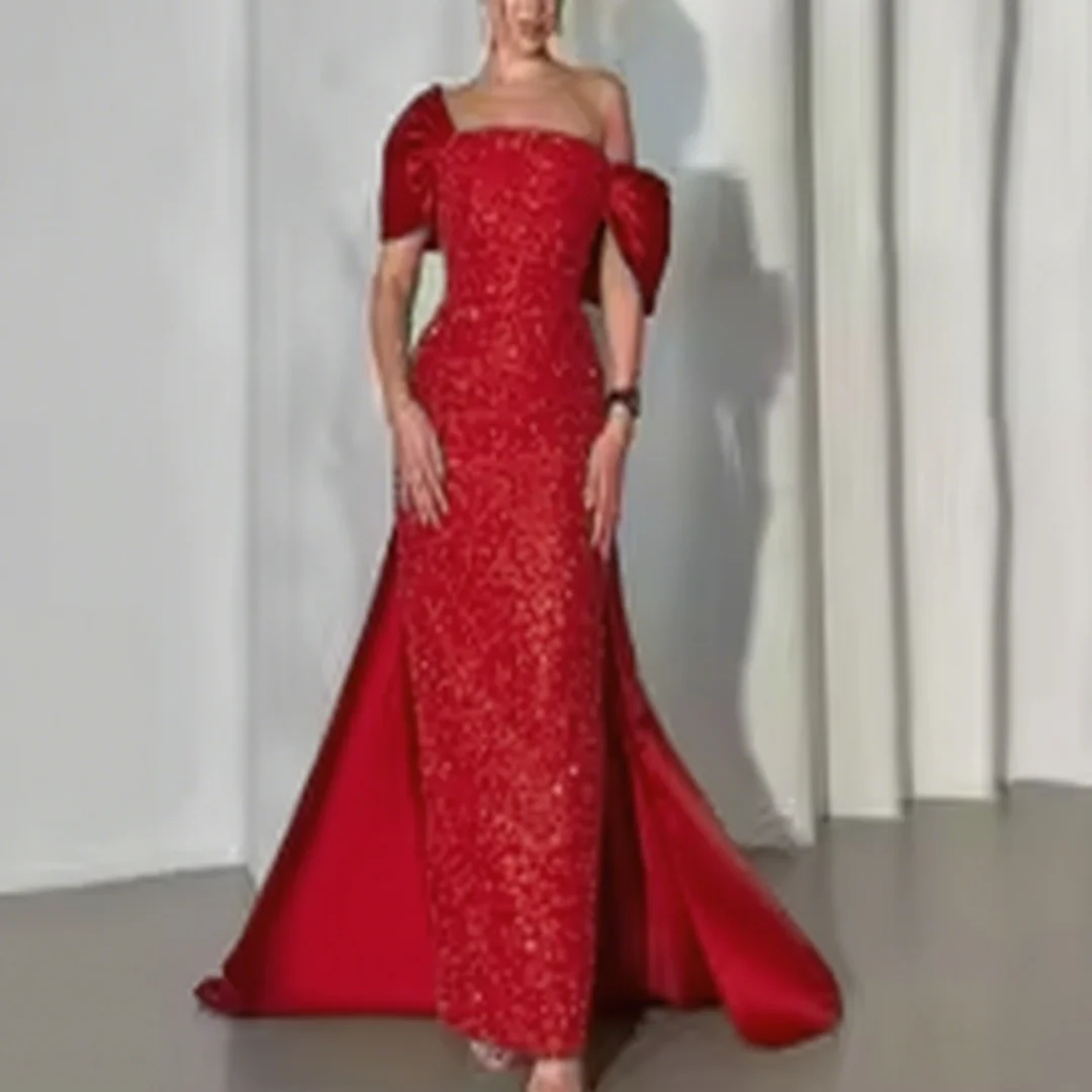 Customized Sequined Off the Shoulder Straight Satin Evening Dresses SWeep Train Foor Length Pageant Prom Gowns
Customized Sequined Off the Shoulder Straight Satin Evening Dresses SWeep Train Foor Length Pageant Prom Gowns