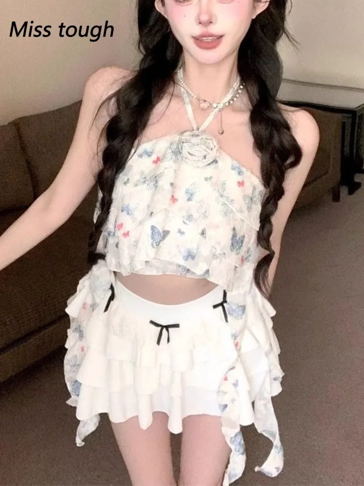 Summer Sweet Floral Layered Design Woman Suit Y2k Vintage Butterfly Print Strap Top Ruffle Mini Skirt Female Fairy Cute Outfits
Summer Sweet Floral Layered Design Woman Suit Y2k Vintage Butterfly Print Strap Top Ruffle Mini Skirt Female Fairy Cute Outfits