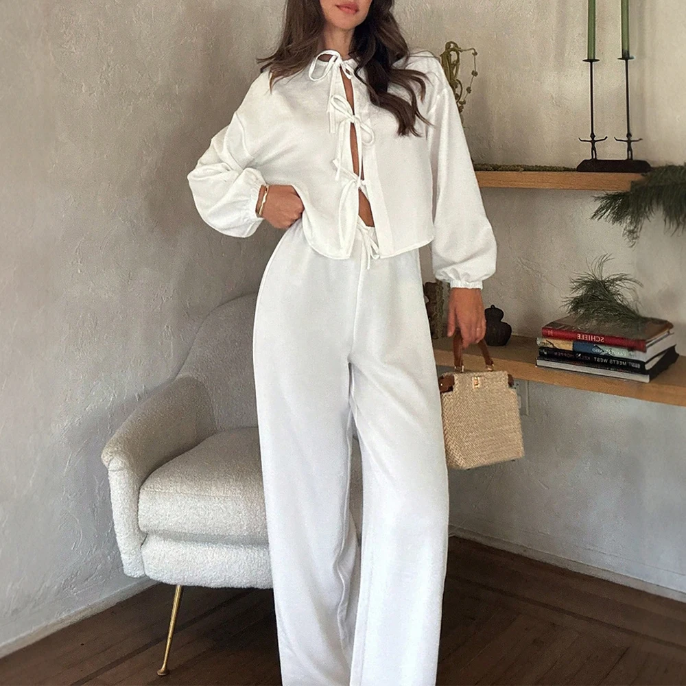 Mia Muse Women's Sets Autumn Comfortable Decent Ventilate Plain Lace-Up Open Front Puff Sleeve Full Length Casual Pants Sets
Mia Muse Women's Sets Autumn Comfortable Decent Ventilate Plain Lace-Up Open Front Puff Sleeve Full Length Casual Pants Sets