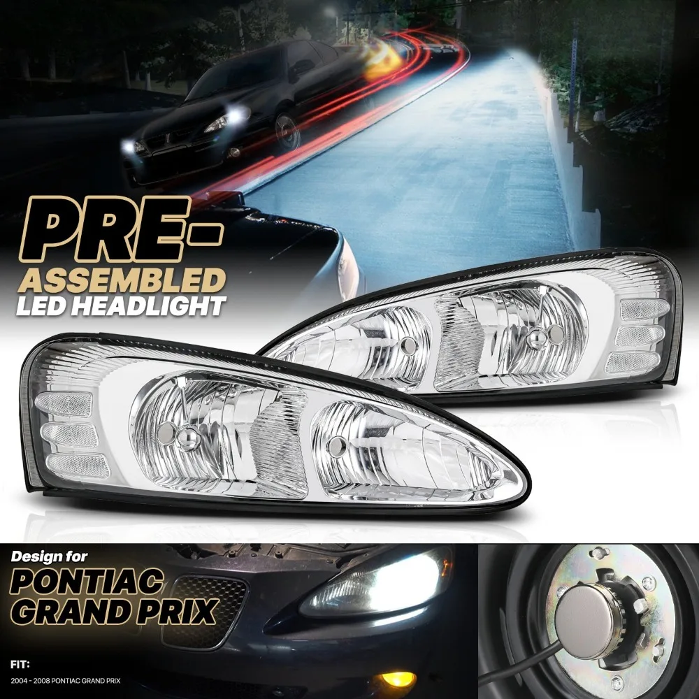 LH+RH Pair Chrome Clear Headlight+6000K LED Bulb for 04-08 Pontiac Grand Prix
LH+RH Pair Chrome Clear Headlight+6000K LED Bulb for 04-08 Pontiac Grand Prix