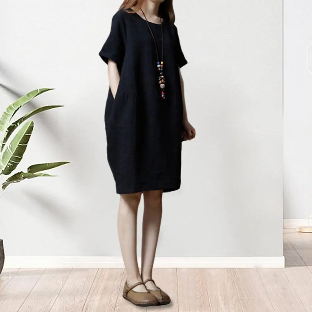 Short Sleeve Dress Stylish O Neck Knee Length Summer Dress with Side Pockets Casual Comfy Midi Dress for Women Women A-line
Short Sleeve Dress Stylish O Neck Knee Length Summer Dress with Side Pockets Casual Comfy Midi Dress for Women Women A-line