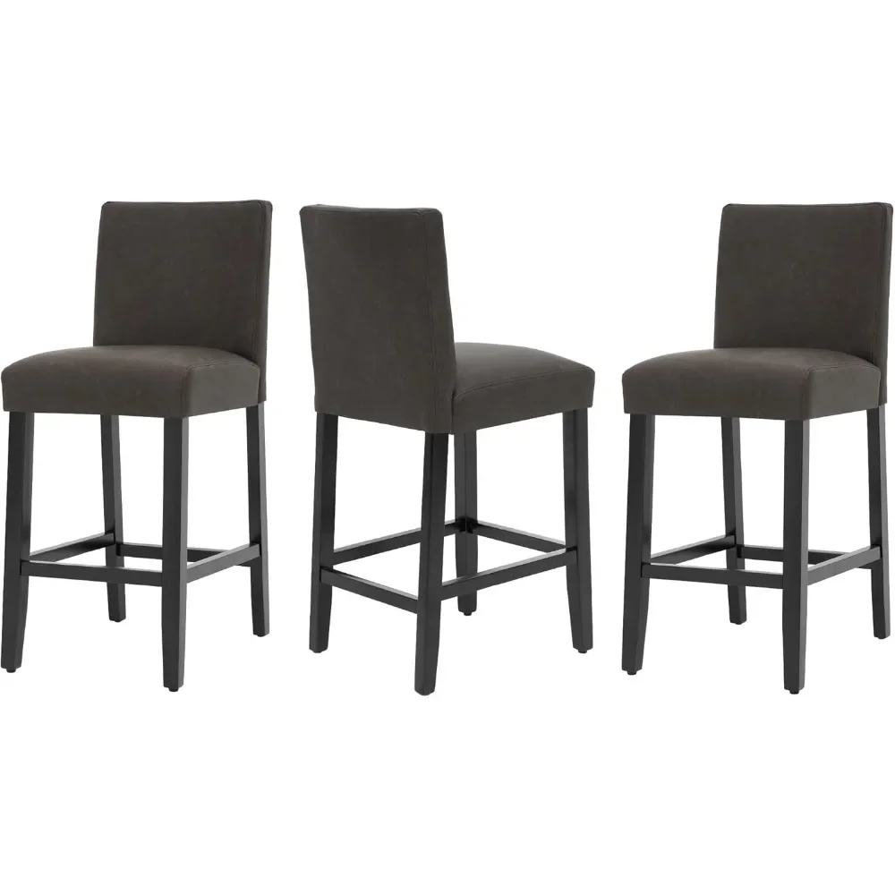 26'' Faux Leather Bar Stools Set of 3, Modern Upholstered Bar Height Bar Chairs, Soild Wood Legs Barstools with Back
26'' Faux Leather Bar Stools Set of 3, Modern Upholstered Bar Height Bar Chairs, Soild Wood Legs Barstools with Back
