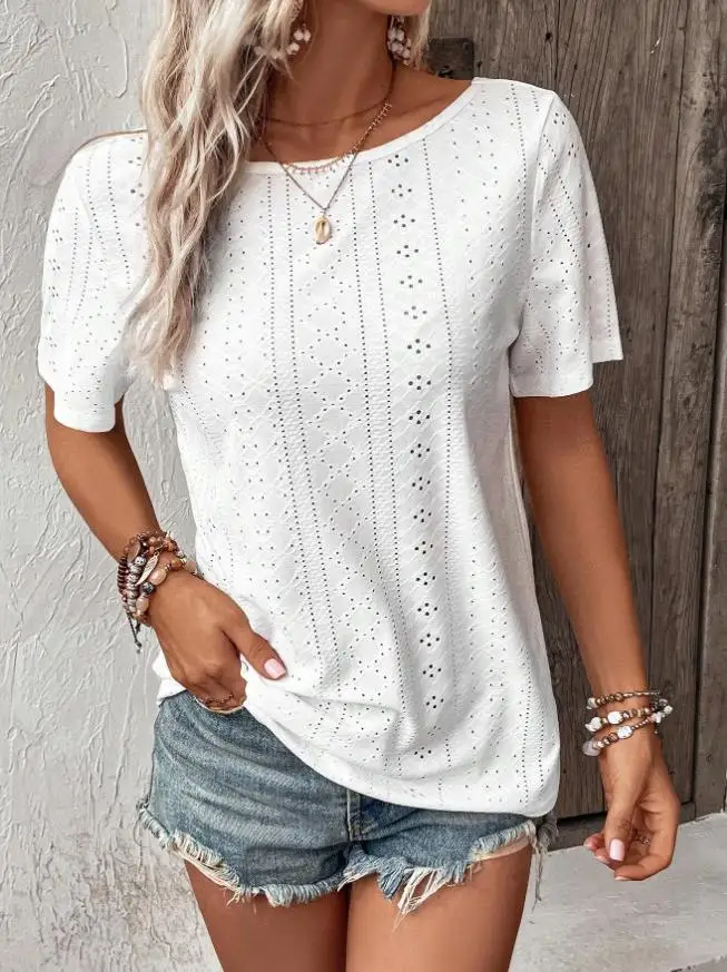 Open Back T-Shirt with Needle Hole Hollowed Out Short Sleeved Casual Top, Annual New Fashion Hot Selling Women's Clothing
Open Back T-Shirt with Needle Hole Hollowed Out Short Sleeved Casual Top, Annual New Fashion Hot Selling Women's Clothing