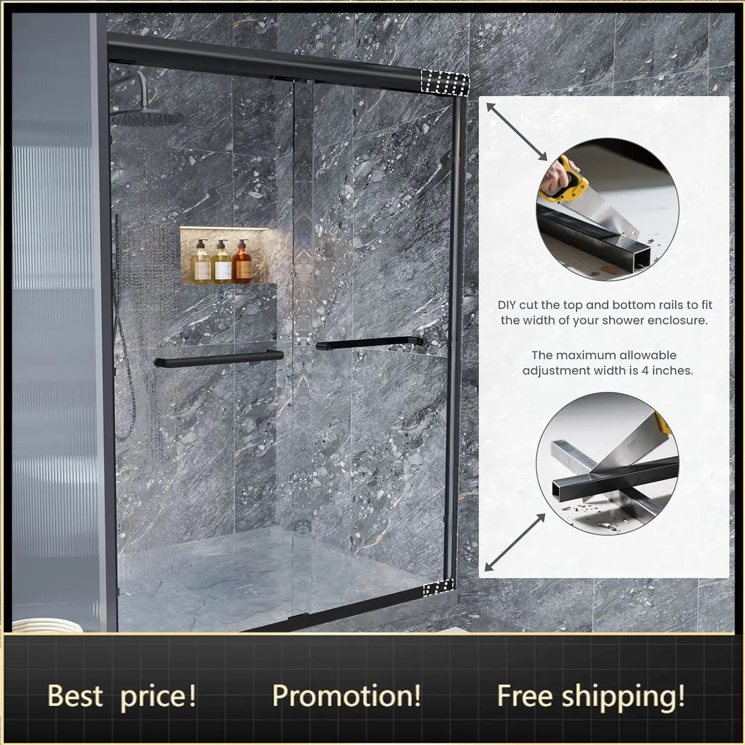 Glass Shower Door, 50-54" W x 72" H Sliding Shower Door, Aluminum Semi-Frameless & 1/4"(6mm) Clear Tempered with Explosion-Proof
Glass Shower Door, 50-54" W x 72" H Sliding Shower Door, Aluminum Semi-Frameless & 1/4"(6mm) Clear Tempered with Explosion-Proof