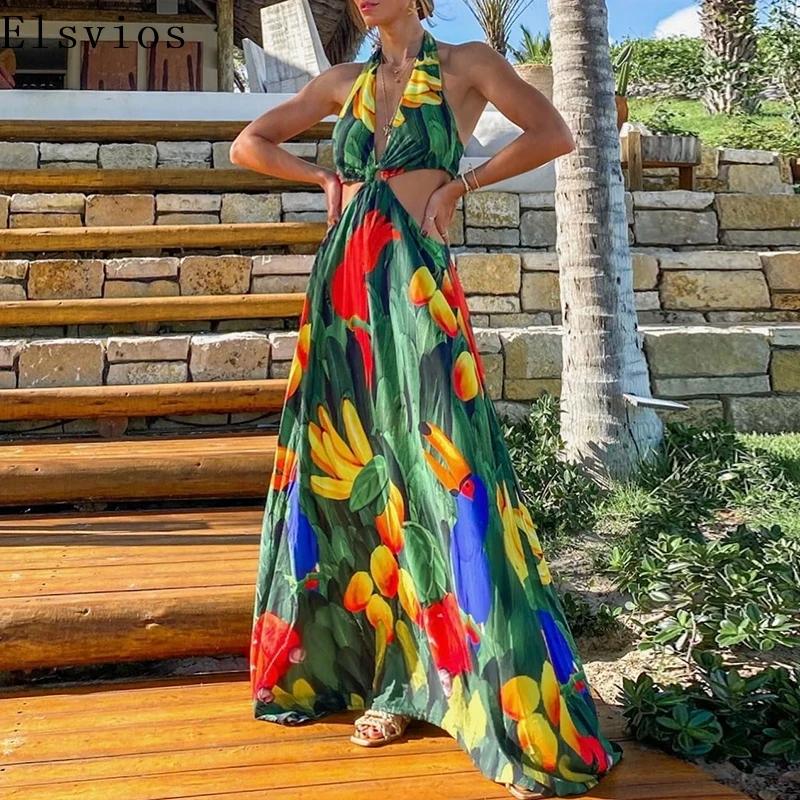 Fashion Sleeveless Big Hem Loose Party Dress Women Waist Hollow Long Summer New Floral Print Backless Halter Holiday Dress Dress
Fashion Sleeveless Big Hem Loose Party Dress Women Waist Hollow Long Summer New Floral Print Backless Halter Holiday Dress Dress