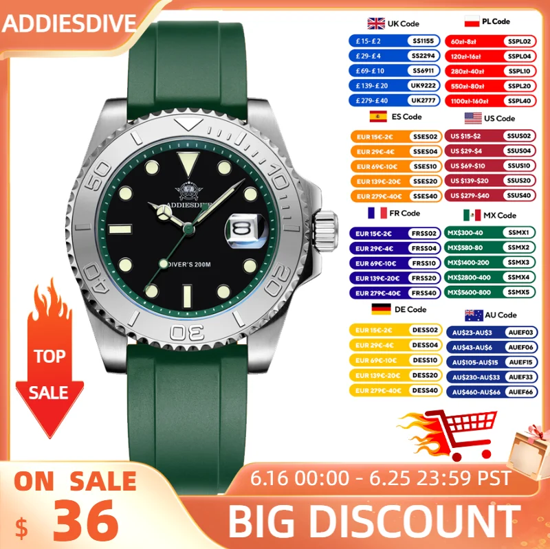 ADDIESDIVE Men Watch 41mm Luxury Diver Quartz Watch 200m Waterproof Stainless Steel Bezel BGW-9 Luminous Wristwatch for Men
ADDIESDIVE Men Watch 41mm Luxury Diver Quartz Watch 200m Waterproof Stainless Steel Bezel BGW-9 Luminous Wristwatch for Men