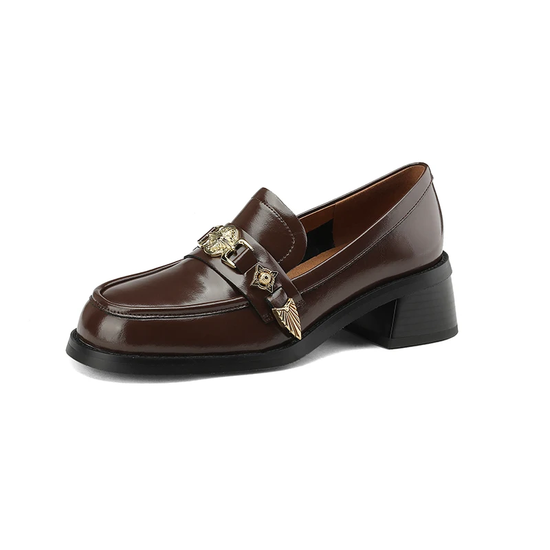 Genuine Leather Round Toe Chunky Mid-Heel Metal Buckle Loafers Vintage Casual Dress Shoes for Women
Genuine Leather Round Toe Chunky Mid-Heel Metal Buckle Loafers Vintage Casual Dress Shoes for Women
