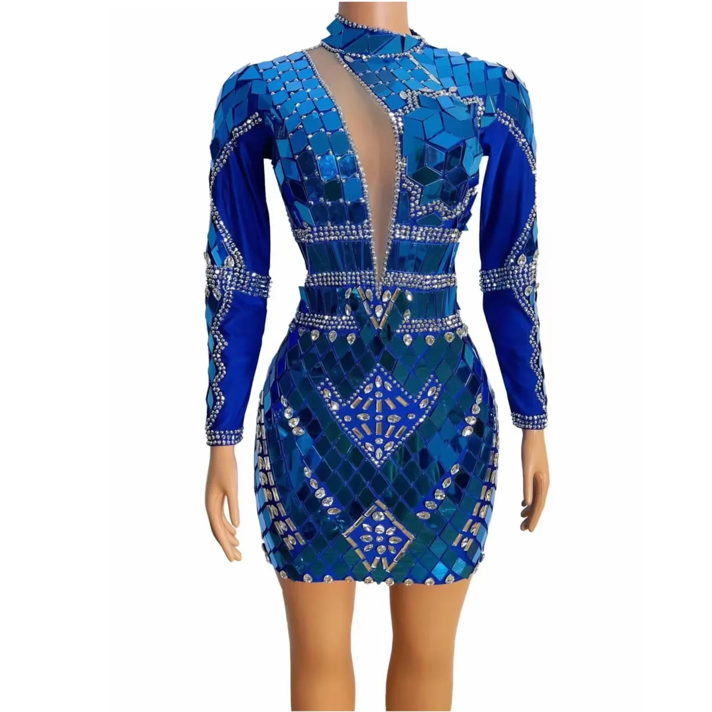 Blue Gold Shining Rhinestones Mirror Sequins Long Sleeves Sexy Sheath Dress For Women Party Club Wears Singer Stage Costume
Blue Gold Shining Rhinestones Mirror Sequins Long Sleeves Sexy Sheath Dress For Women Party Club Wears Singer Stage Costume