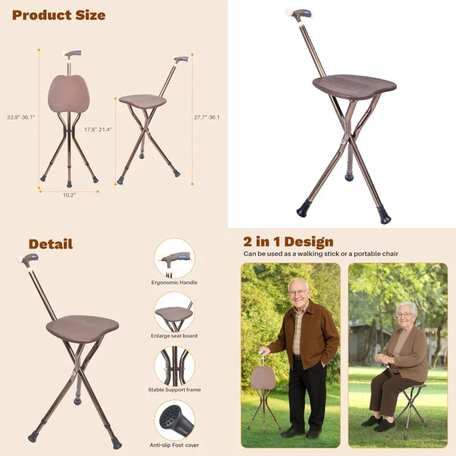 Folding Cane Stool with Seat Lightweight Adjustable Walking Cane for Seniors, Ergonomic Design, 330 lbs Capacity, Portable and
Folding Cane Stool with Seat Lightweight Adjustable Walking Cane for Seniors, Ergonomic Design, 330 lbs Capacity, Portable and