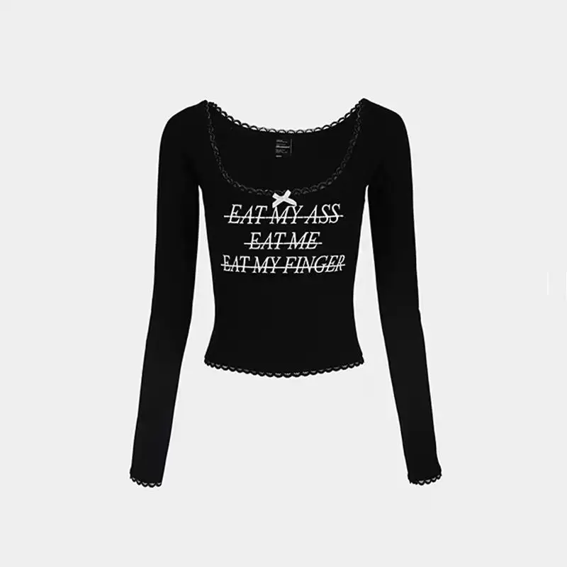 Black Sexy Slim Fit T Shirts for Women Letter Long Sleeve Crop Top Y2k Holiday Party Female T-Shirts Crew Neck Street Skinny Tee
Black Sexy Slim Fit T Shirts for Women Letter Long Sleeve Crop Top Y2k Holiday Party Female T-Shirts Crew Neck Street Skinny Tee