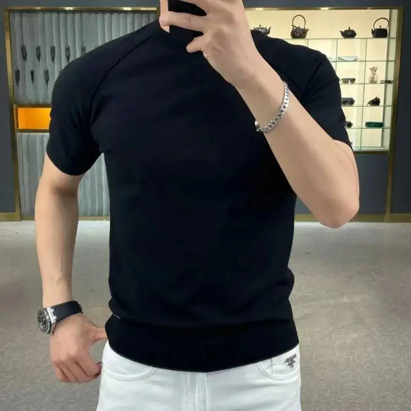 British Fashion Summer High Elastic Slim Round Neck Short Sleeve T-Shirt Men's Solid Patchwork Smart Casual Versatile Cotton Top
British Fashion Summer High Elastic Slim Round Neck Short Sleeve T-Shirt Men's Solid Patchwork Smart Casual Versatile Cotton Top