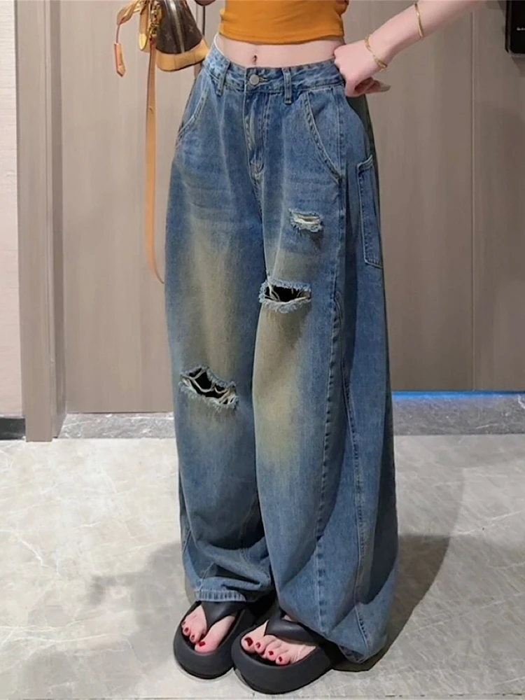 American Retro Hole Wide Leg Denim Pants Women Early Autumn New High Waist Slimming Design Loose Long Pants Women
American Retro Hole Wide Leg Denim Pants Women Early Autumn New High Waist Slimming Design Loose Long Pants Women