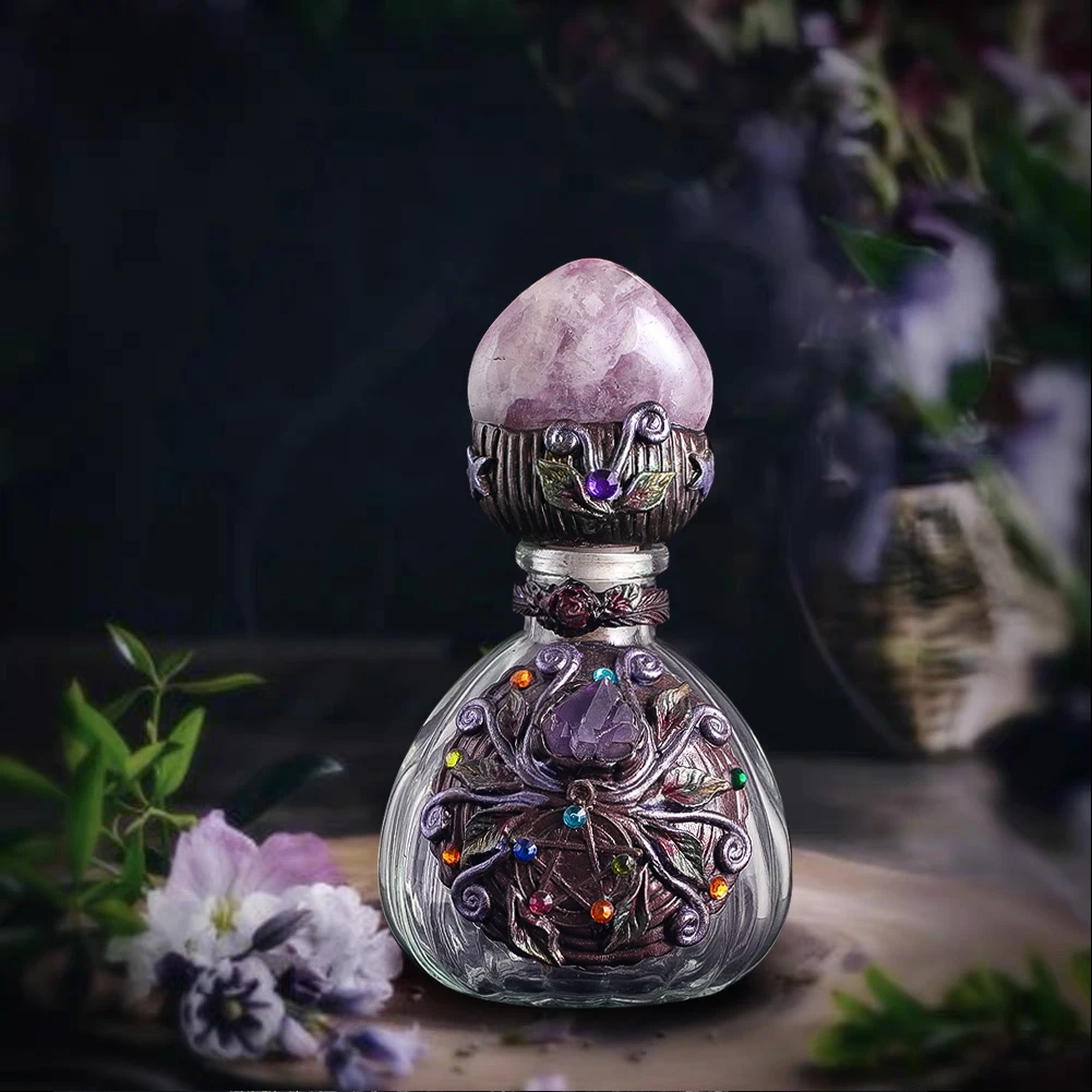 Amethyst Magical Glass Bottle Crystal Stone Refillable Empty Perfume Bottle Elves Treasure Antidote Bottle Home Decor Witch Prop
Amethyst Magical Glass Bottle Crystal Stone Refillable Empty Perfume Bottle Elves Treasure Antidote Bottle Home Decor Witch Prop
