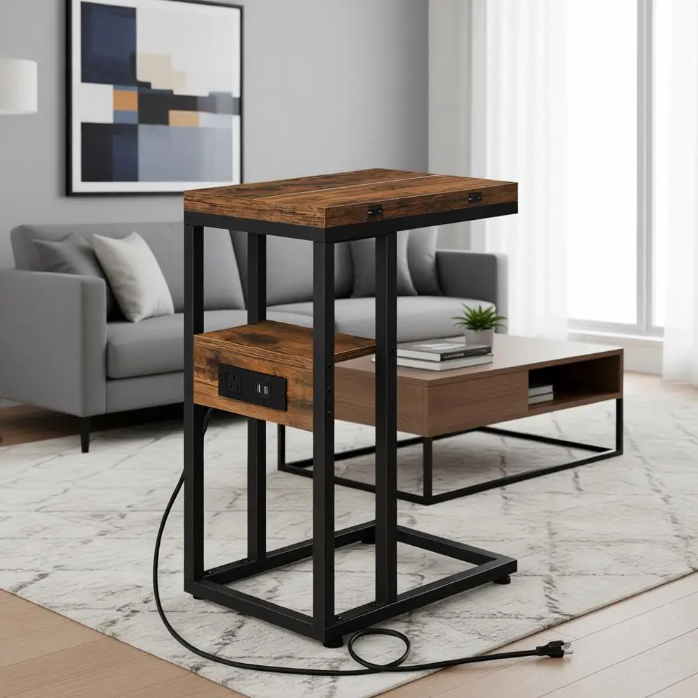 C Shaped Side Table with Charging Station, Slide Under Sofa Table for Small Spaces, Easy Assembly, Rustic Brown and Black
C Shaped Side Table with Charging Station, Slide Under Sofa Table for Small Spaces, Easy Assembly, Rustic Brown and Black