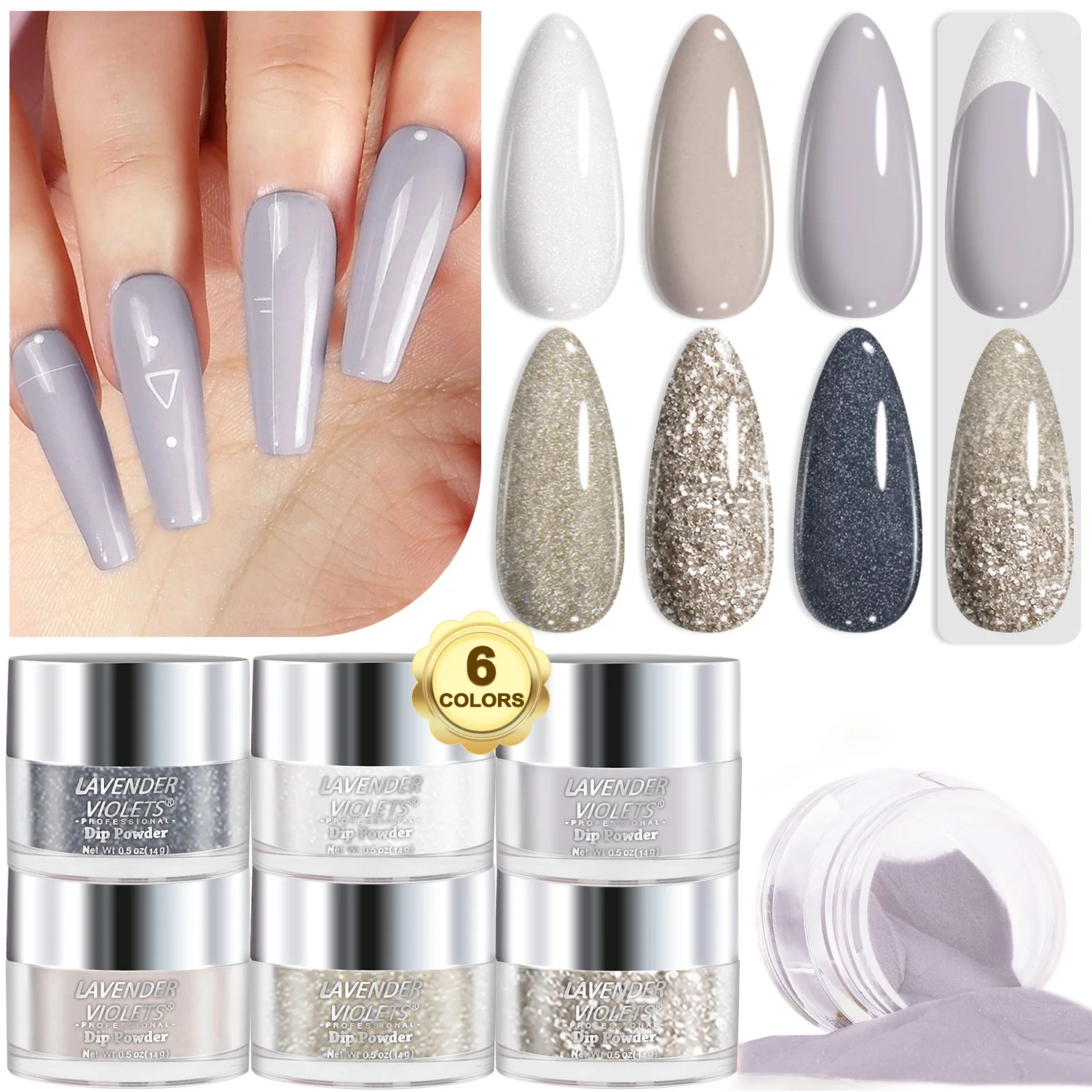 6 x 0.5oz Large Capacity Silvery Colors Air Dry Dipping Powder Set for Nails Salon Manicure Women Girls Gift
6 x 0.5oz Large Capacity Silvery Colors Air Dry Dipping Powder Set for Nails Salon Manicure Women Girls Gift