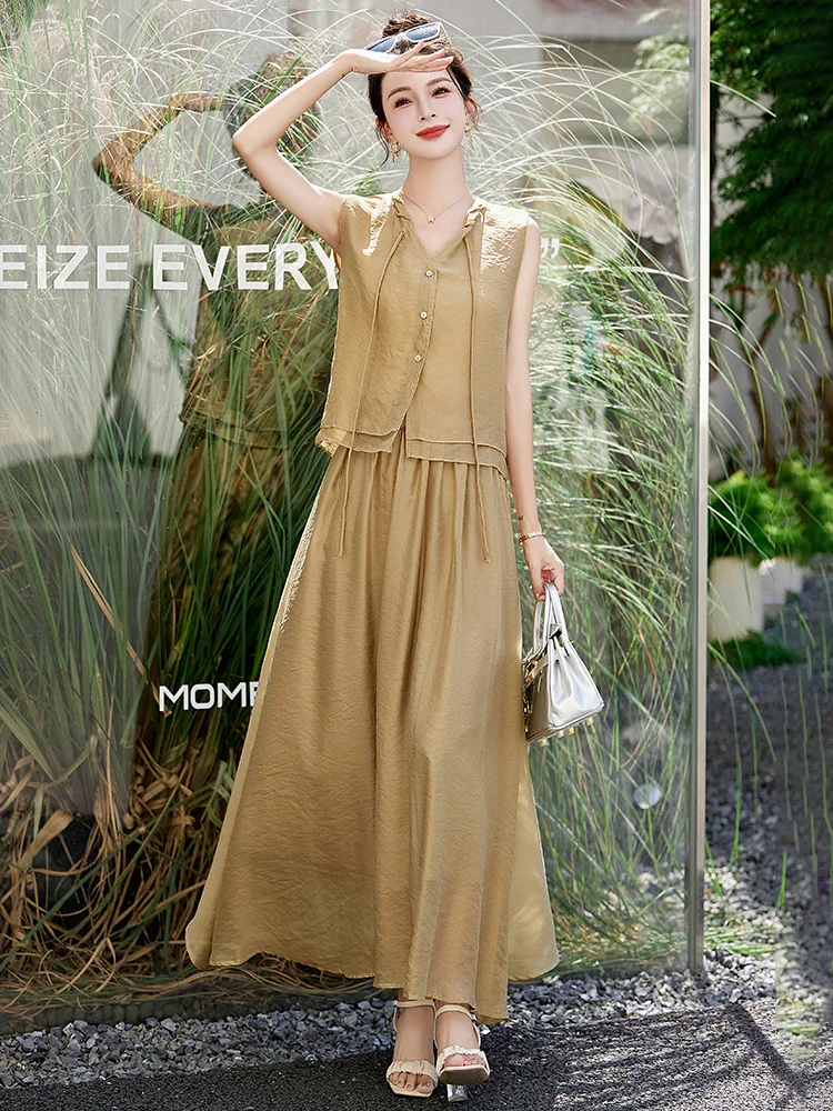 Casual round Neck Sleeveless Top And Half Skirt Two Piece Set Design Sense Simple Style for Women Summer Fashion Ensemble
Casual round Neck Sleeveless Top And Half Skirt Two Piece Set Design Sense Simple Style for Women Summer Fashion Ensemble