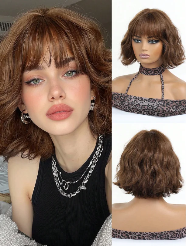 Honey Blonde Brown Short Bob Synthetic Wig with Bangs Wavy Casual Natural Look Heat Resistant Daily Women's Hair
Honey Blonde Brown Short Bob Synthetic Wig with Bangs Wavy Casual Natural Look Heat Resistant Daily Women's Hair